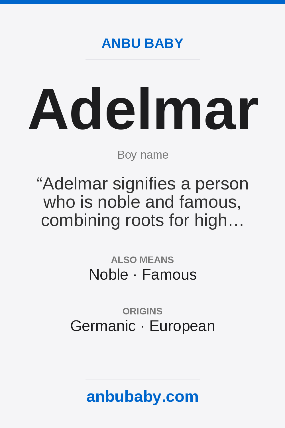 Adelmar name meaning card