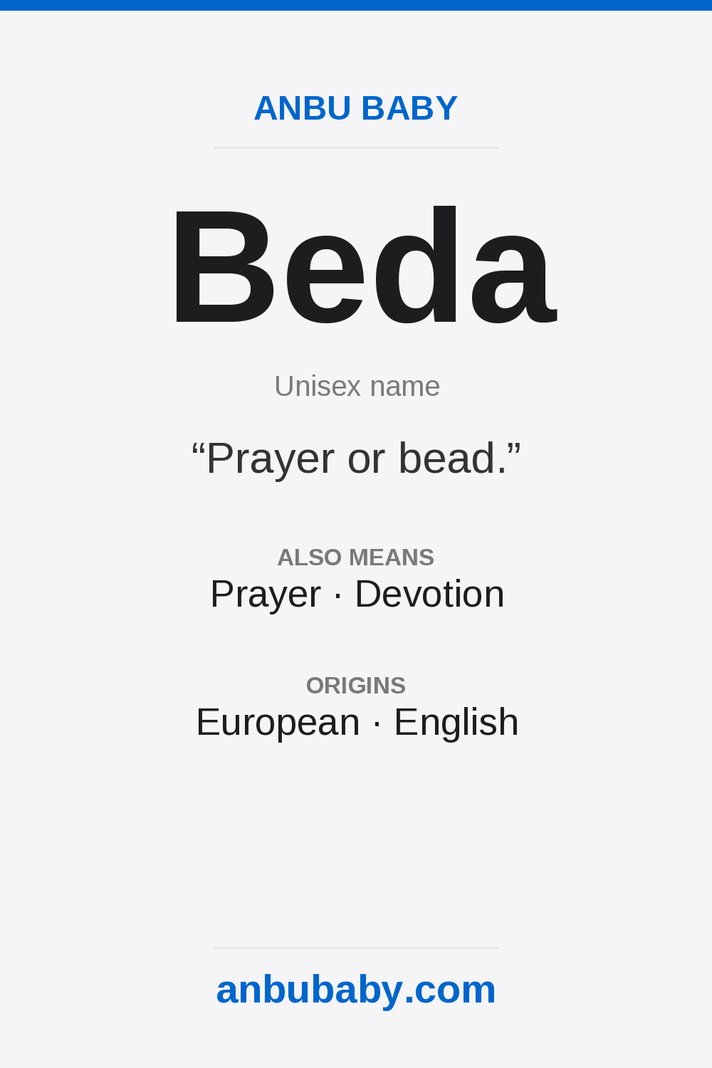Beda name meaning card