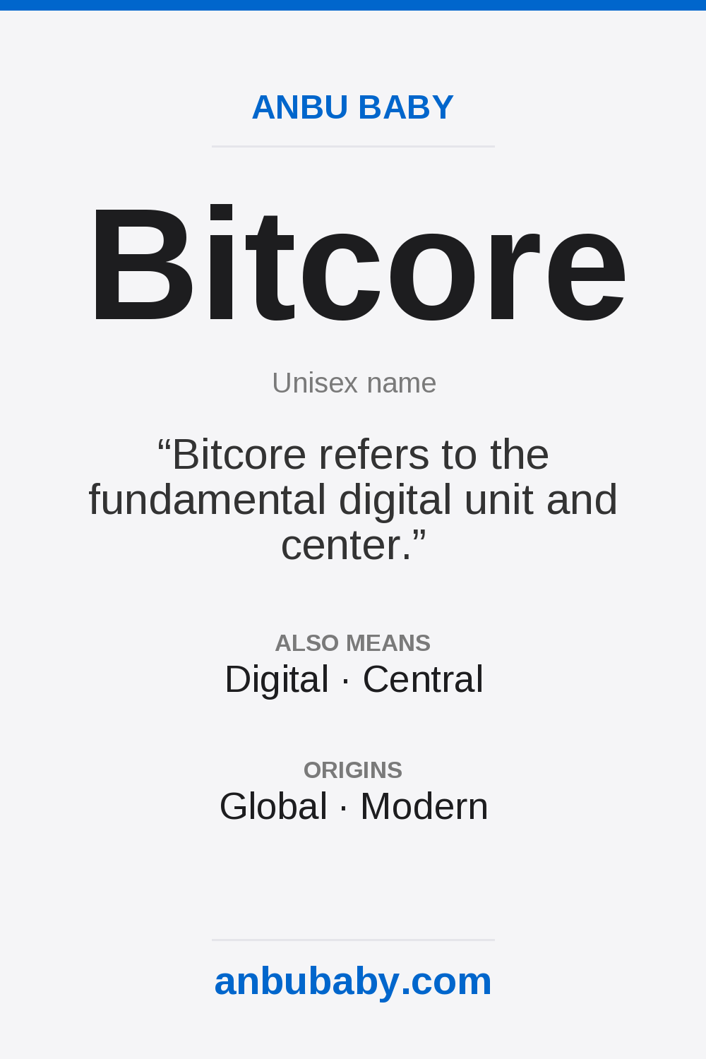 Bitcore name meaning card
