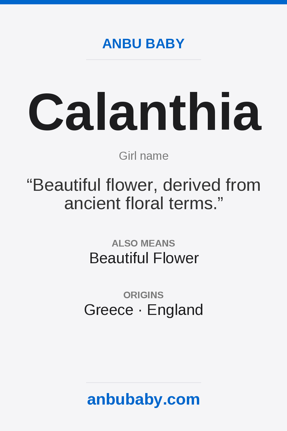 Calanthia name meaning card