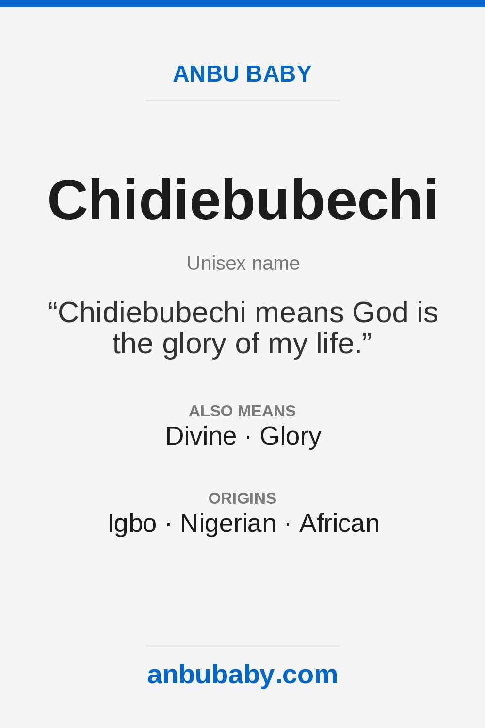 Chidiebubechi name meaning card