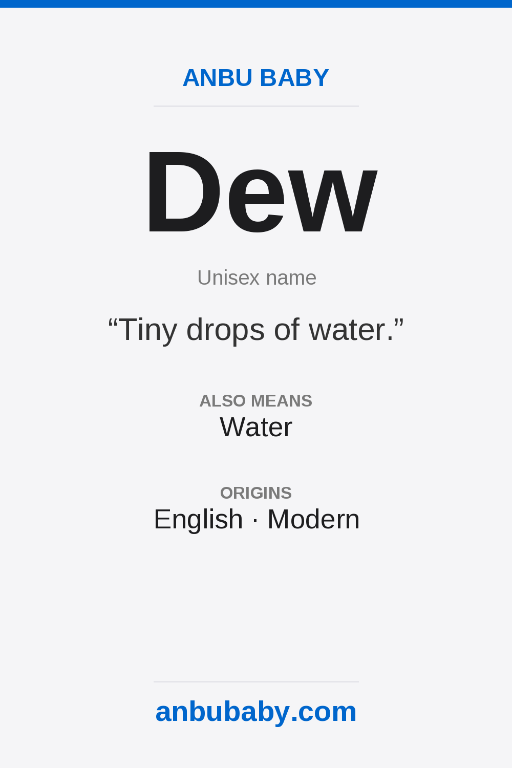Dew name meaning card