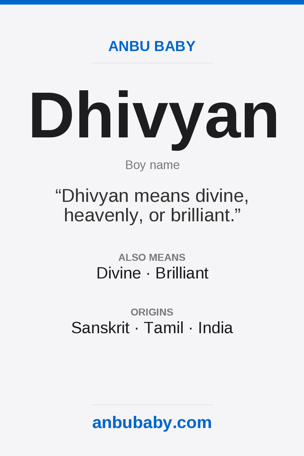 Dhivyan name meaning card