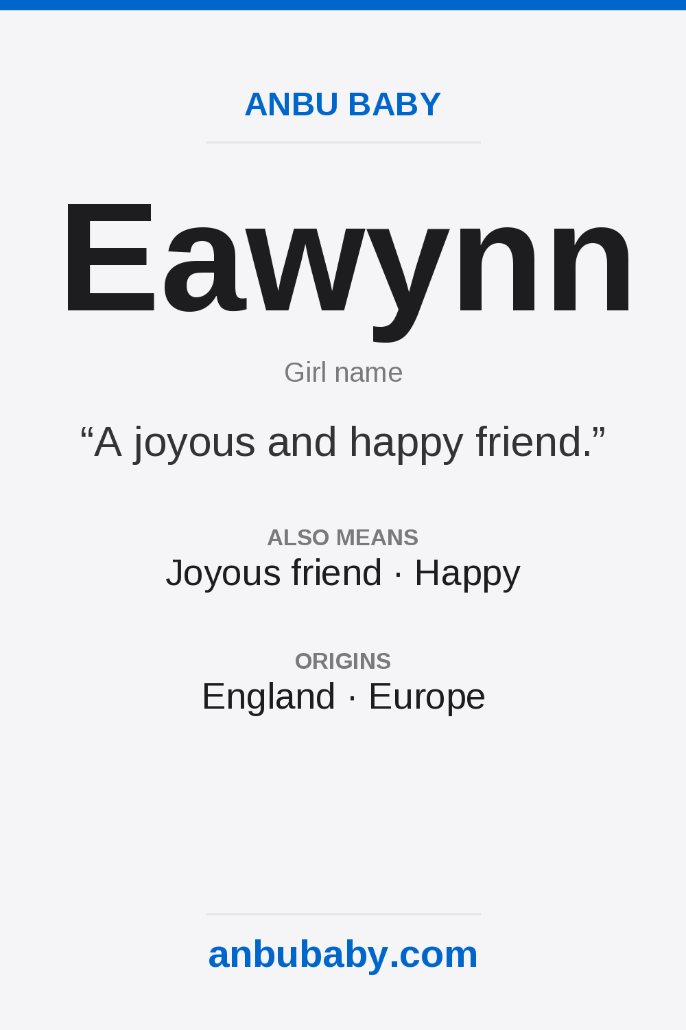 Eawynn name meaning card