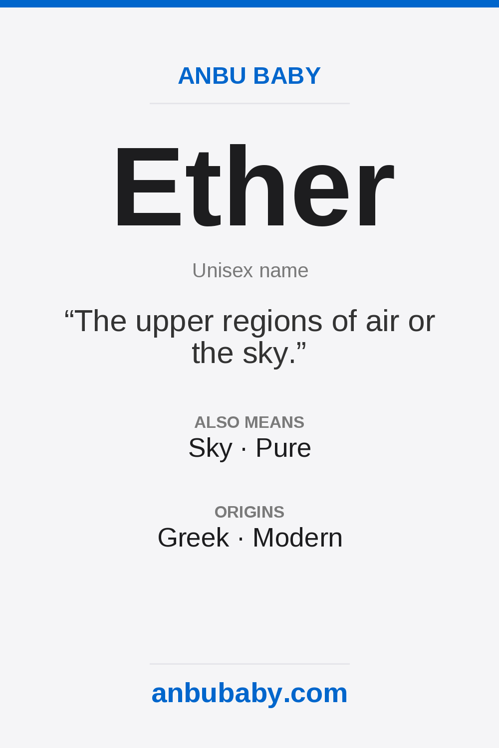 Ether name meaning card