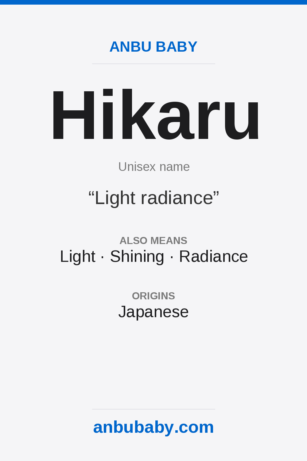 Hikaru name meaning card
