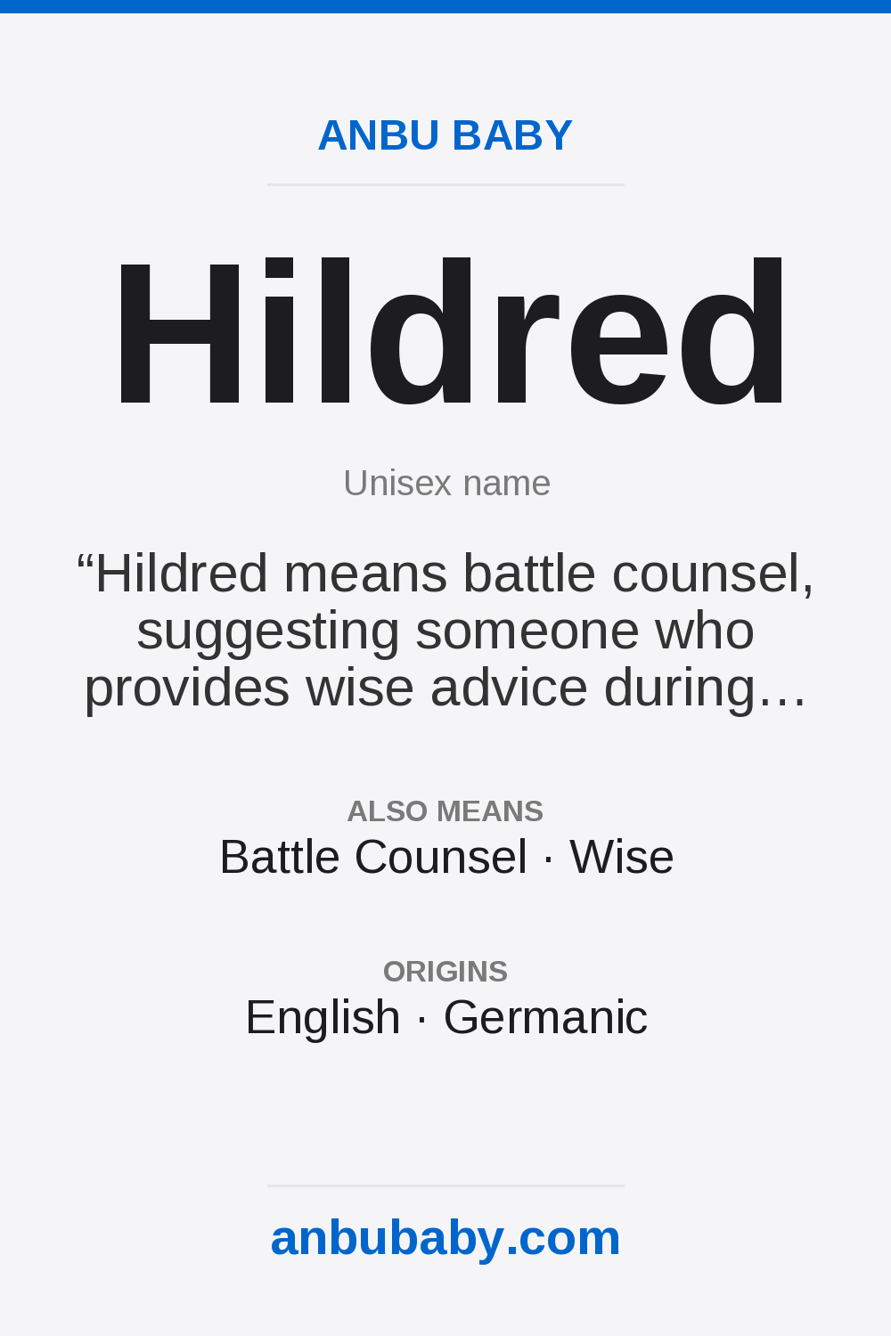 Hildred name meaning card