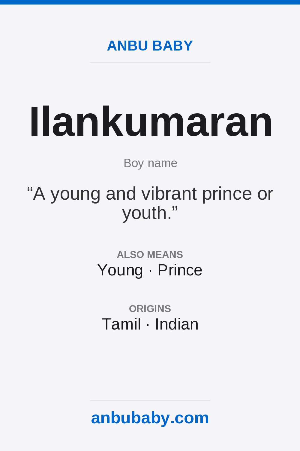Ilankumaran name meaning card