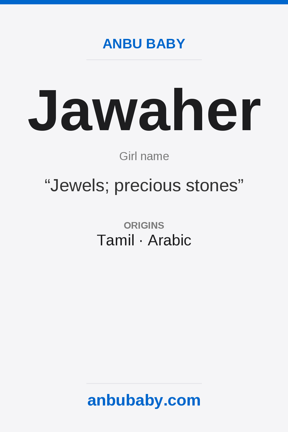 Jawaher name meaning card