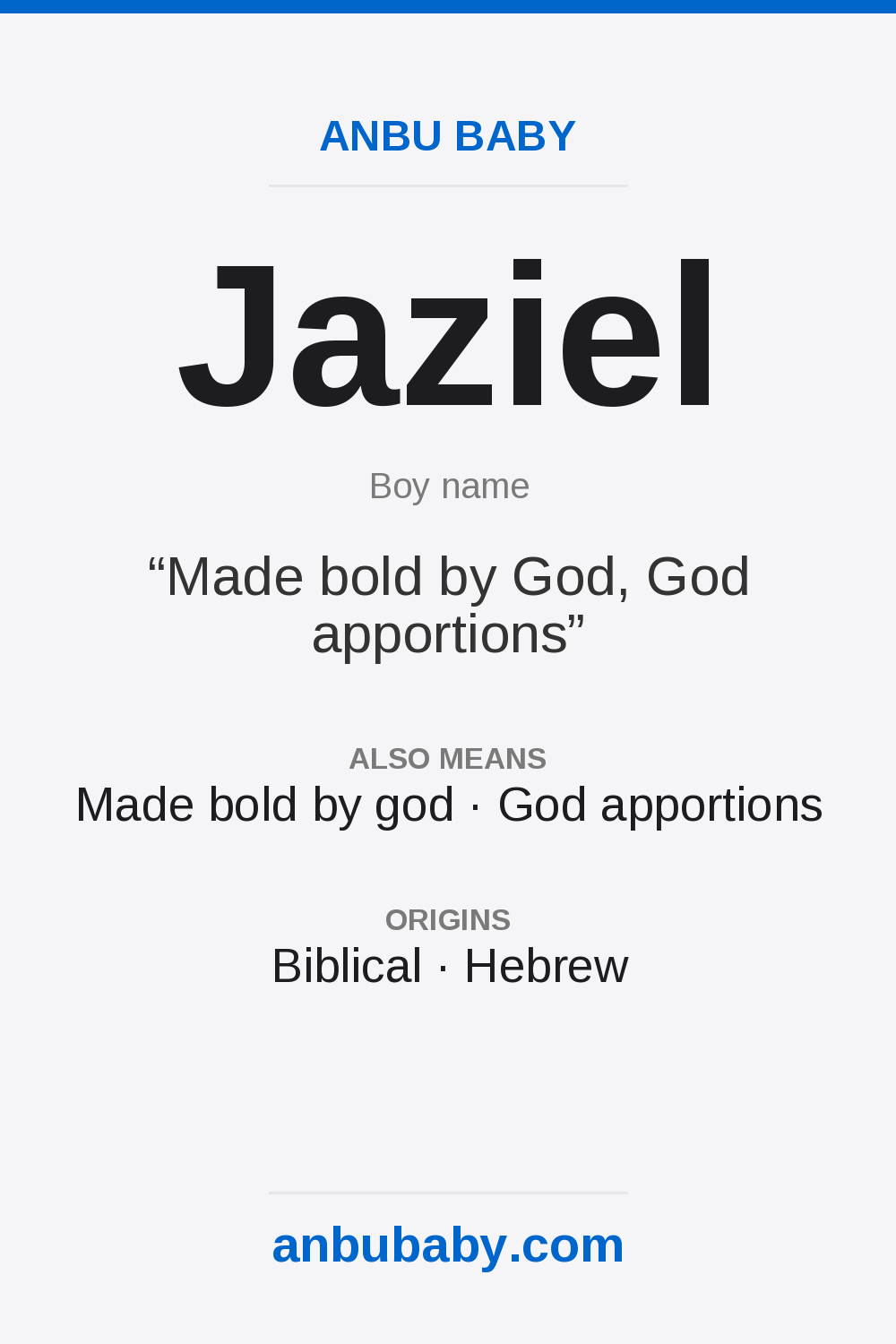 Jaziel name meaning card