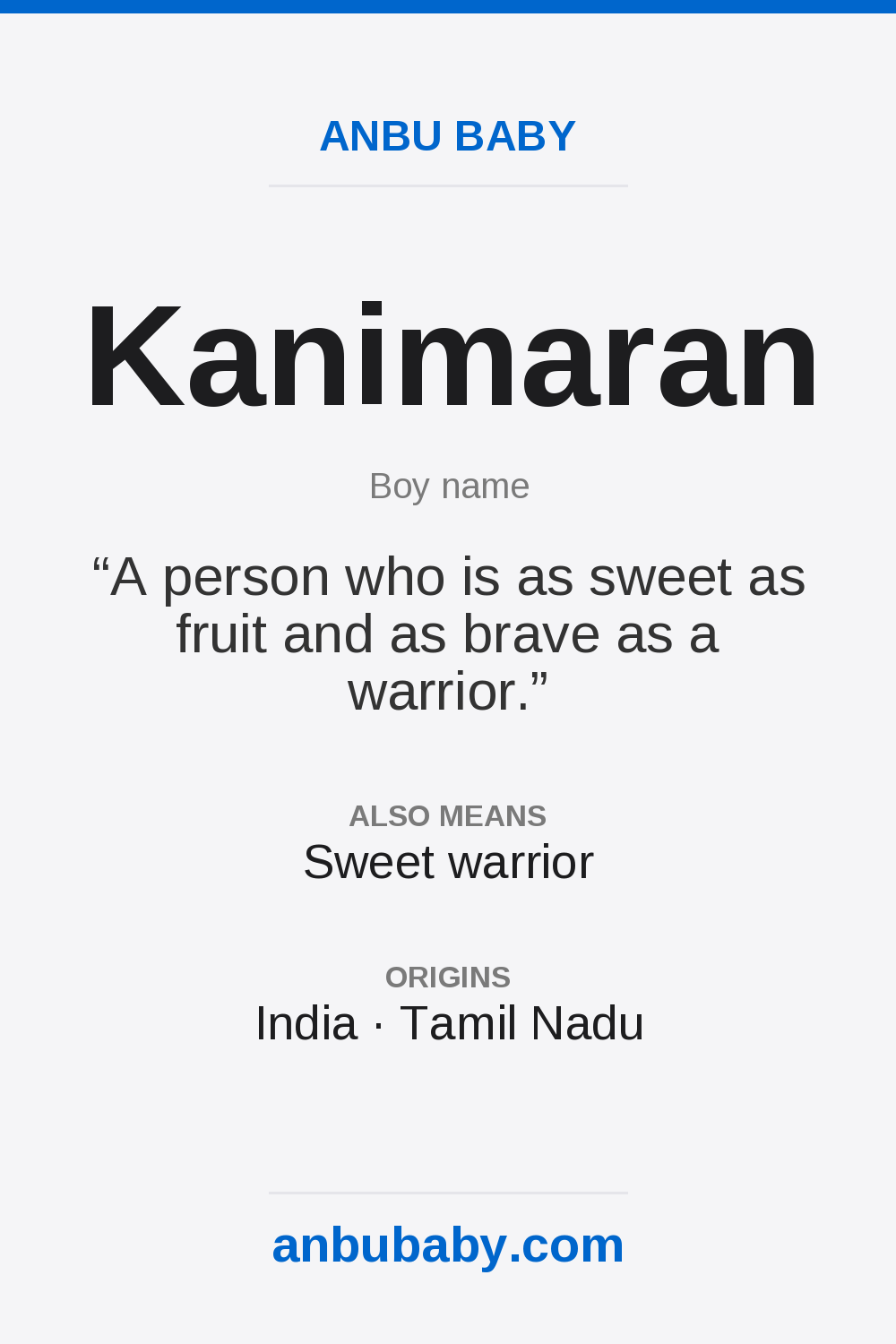 Kanimaran name meaning card