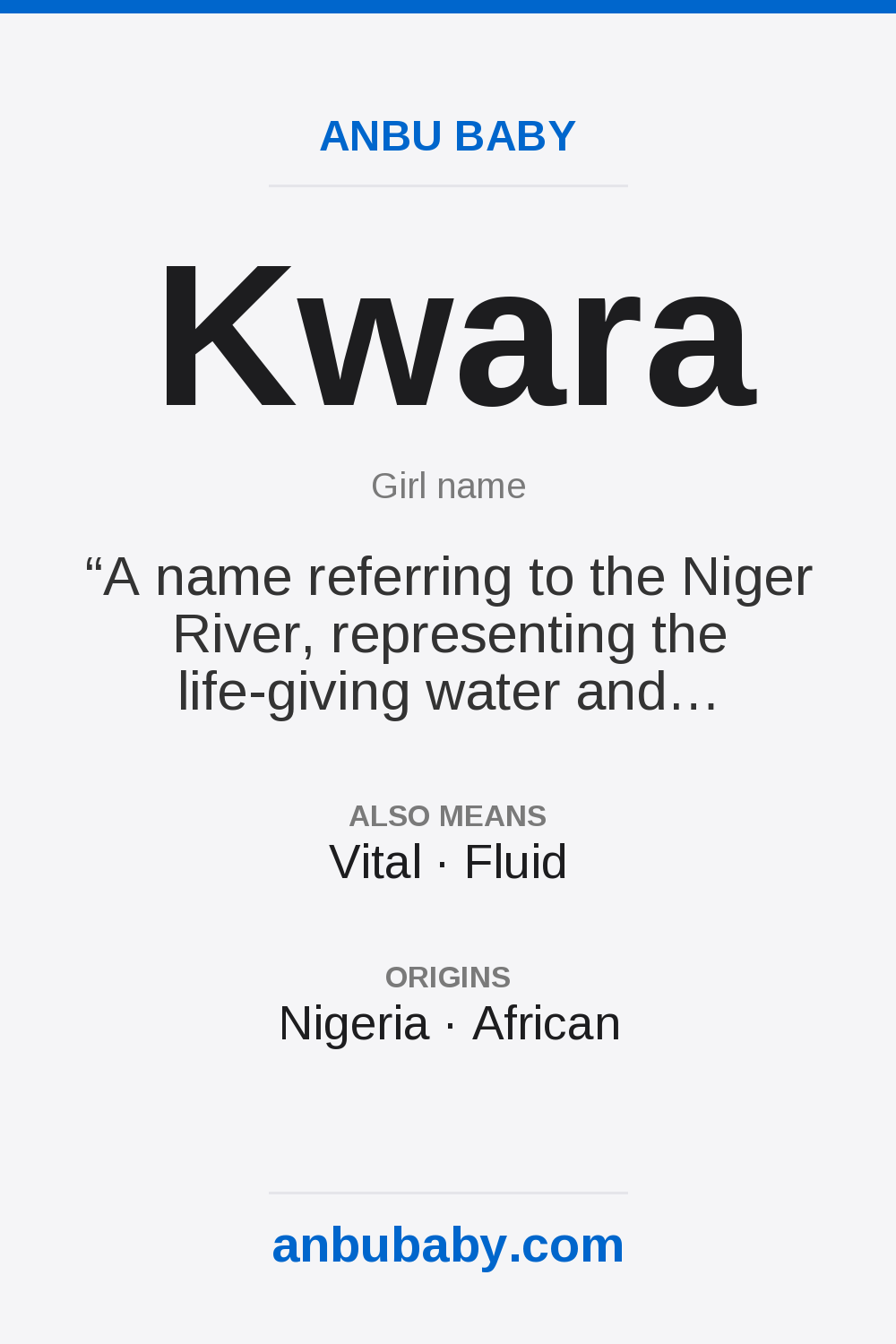 Kwara name meaning card
