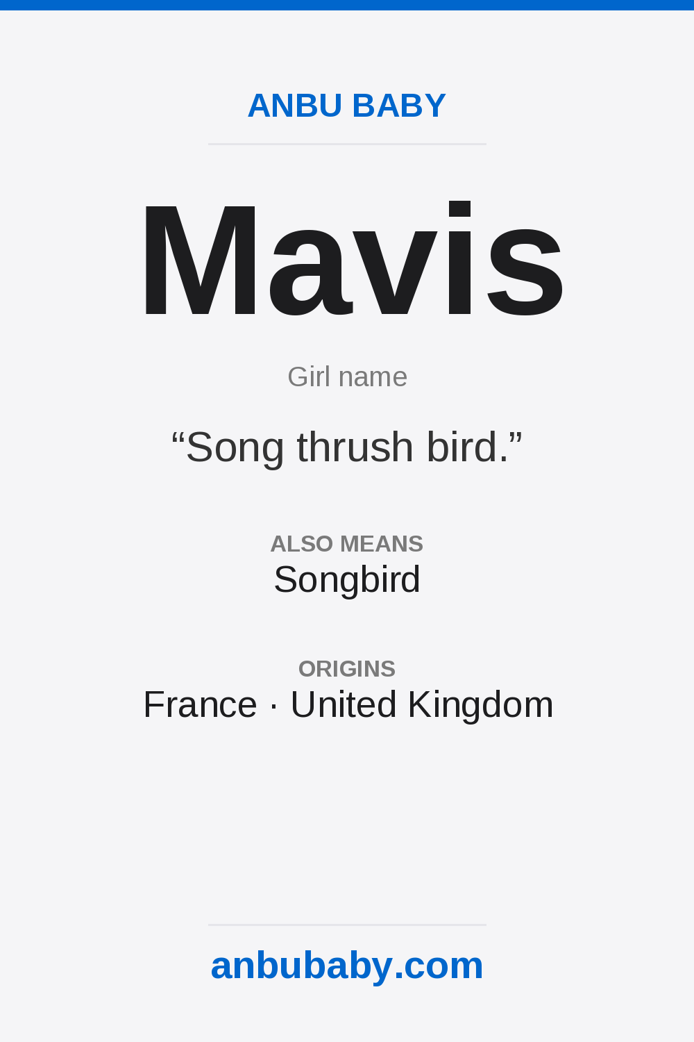 Mavis name meaning card