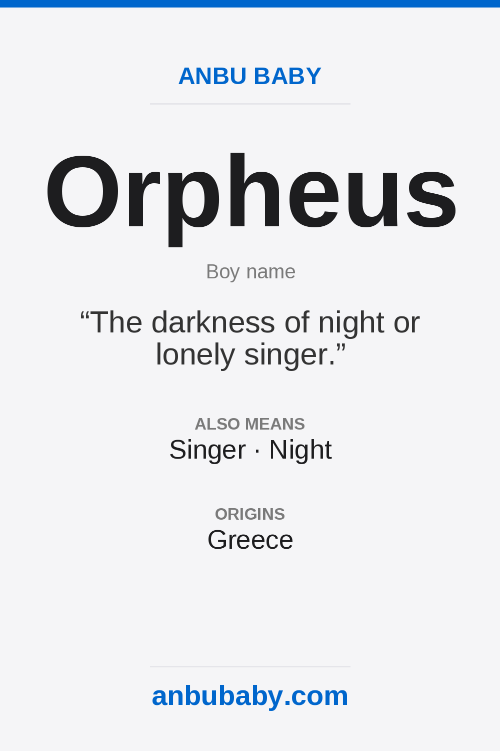 Orpheus name meaning card