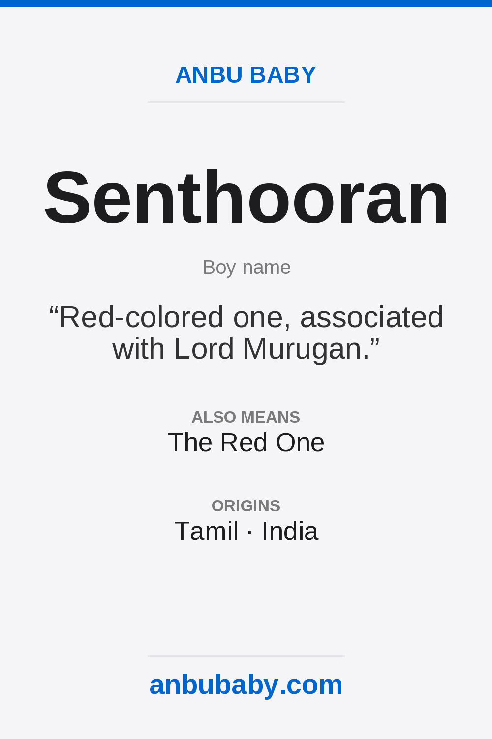 Senthooran name meaning card