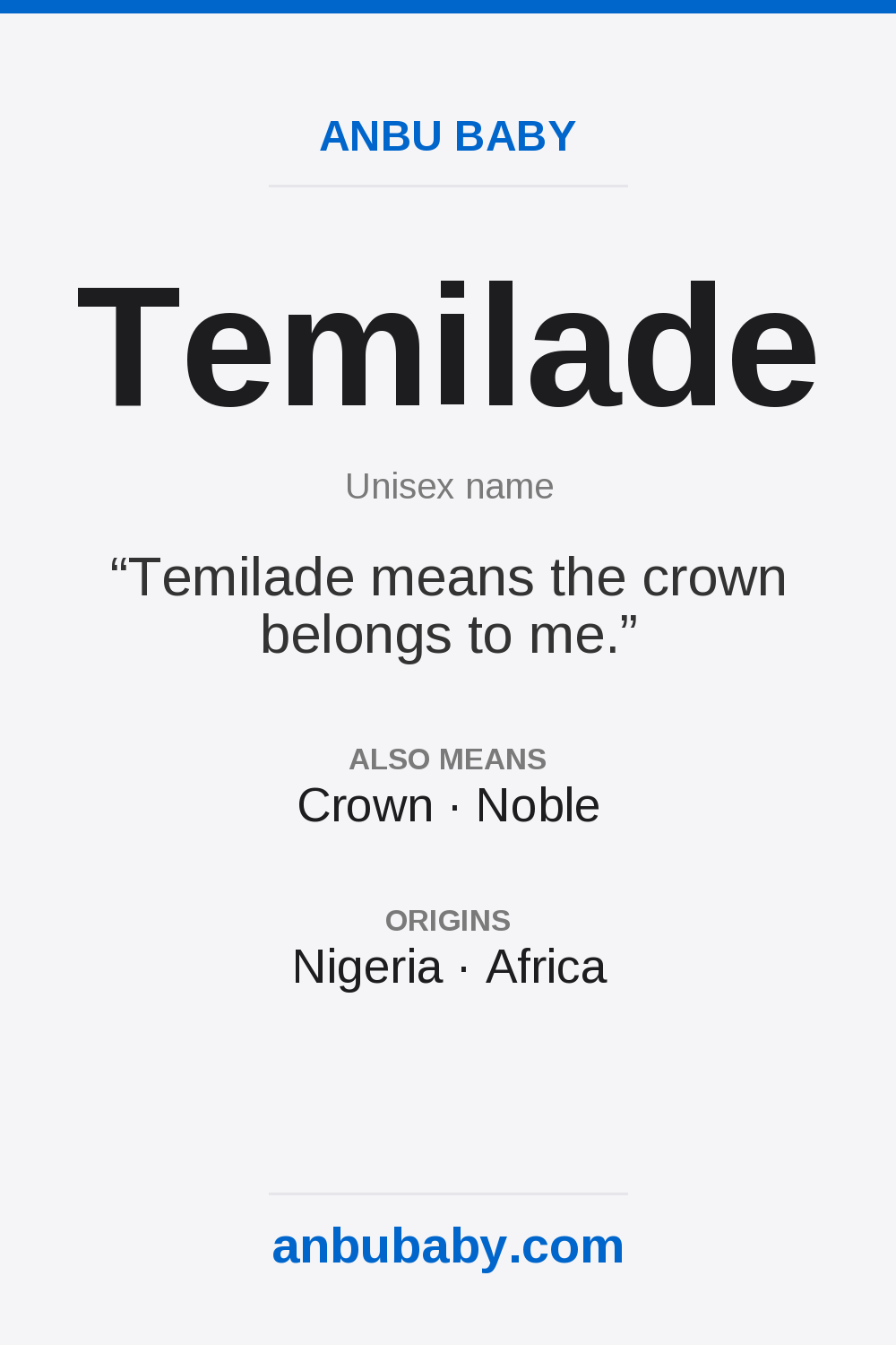 Temilade name meaning card
