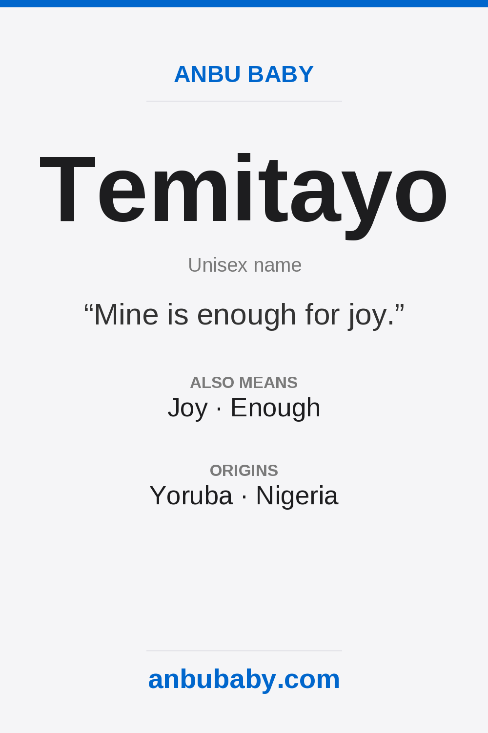 Temitayo name meaning card