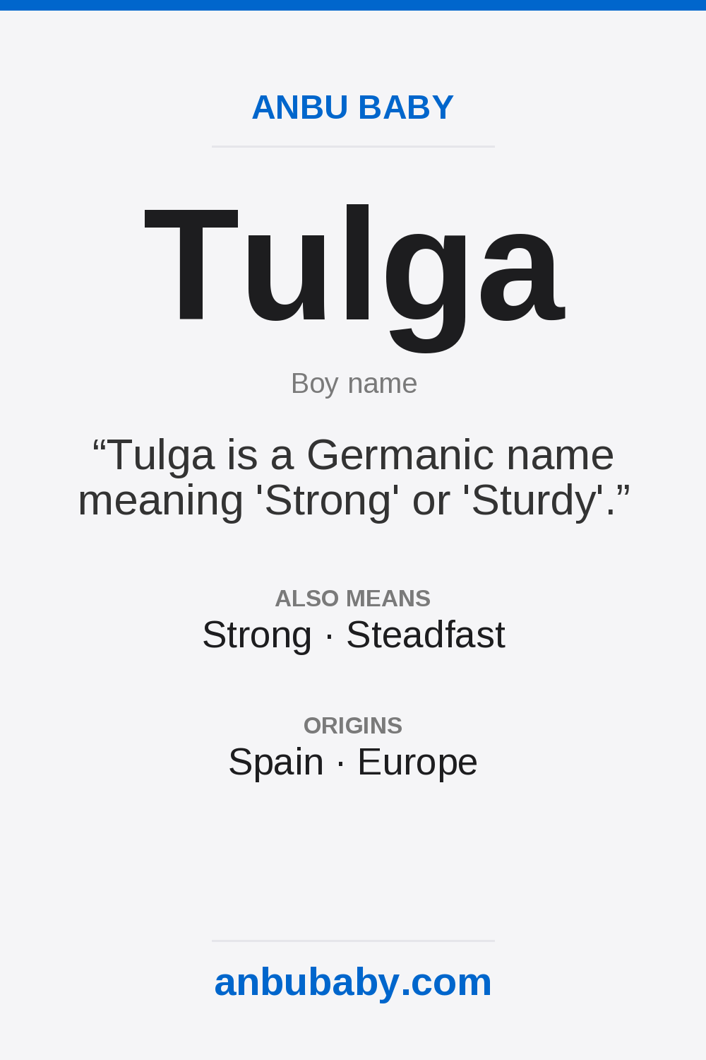 Tulga name meaning card