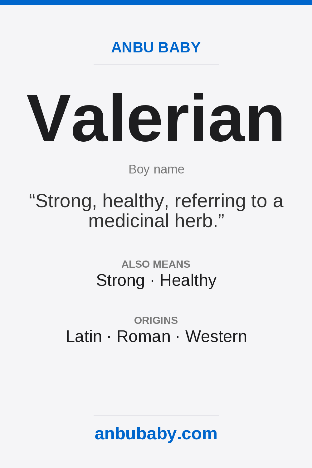 Valerian name meaning card