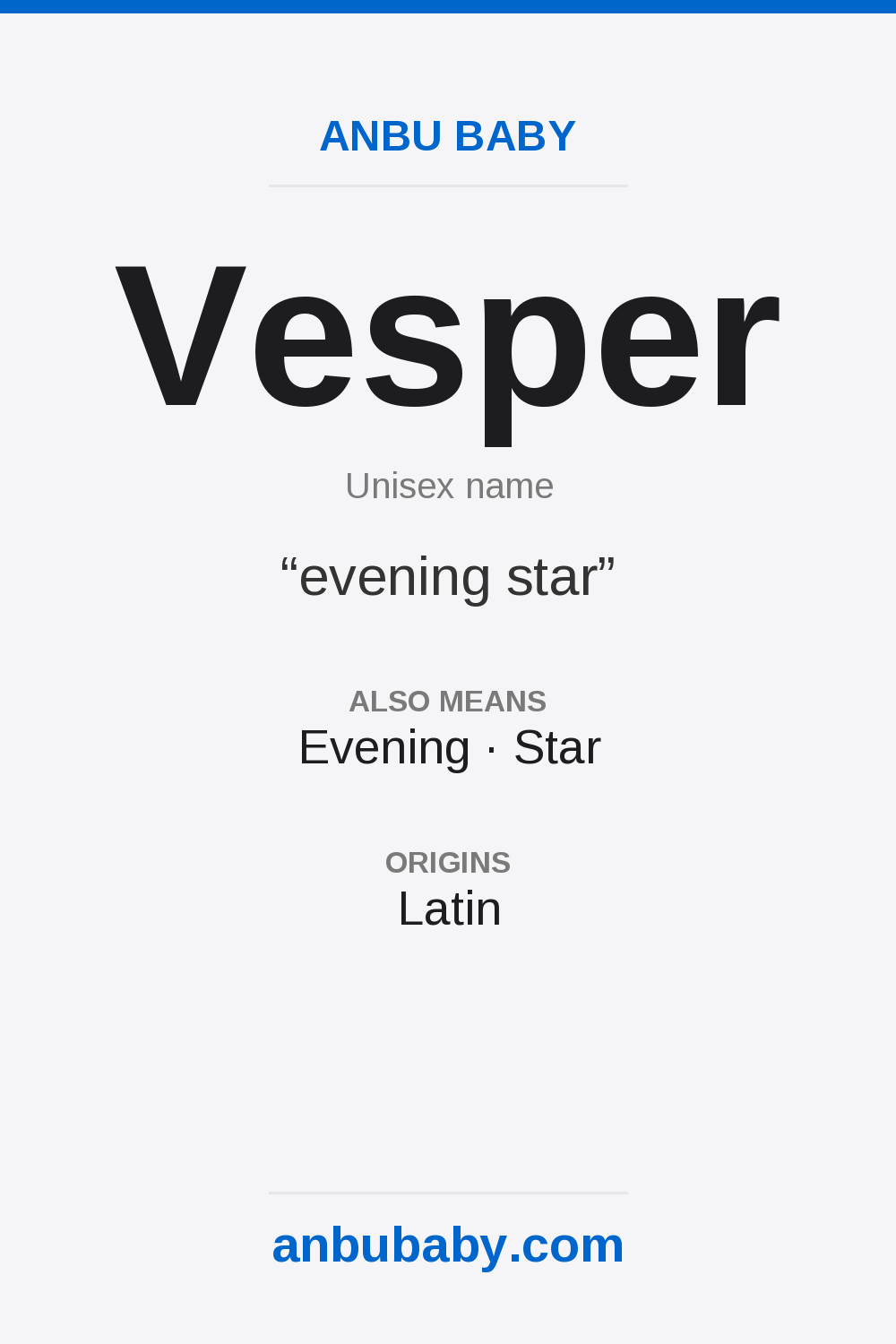 Vesper name meaning card