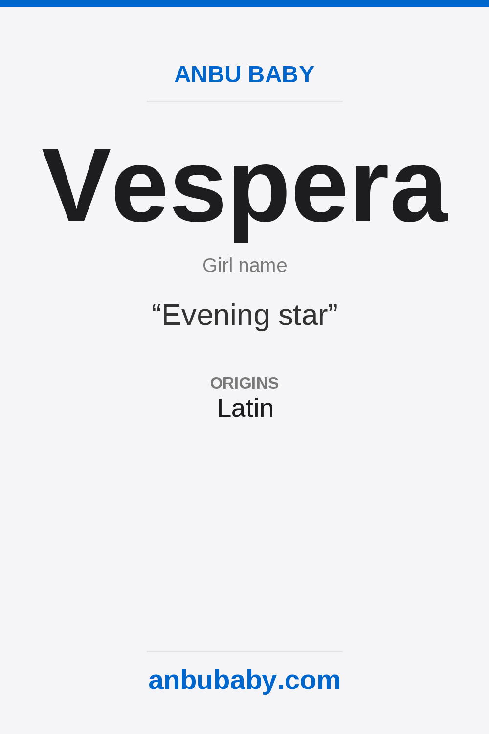 Vespera name meaning card