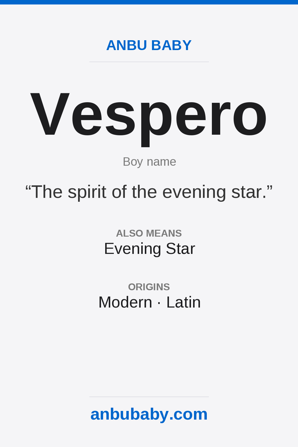 Vespero name meaning card