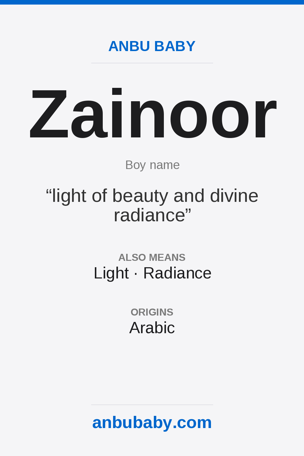 Zainoor name meaning card